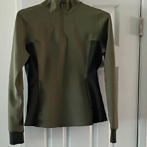 Chic Olive and Black Zip-Up Top